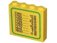 LEGO part Stickered Assembly 4 x 1 x 3 with Train Schedule Pattern on Both Sides (Stickers) - Sets 7740 / 7822 - 3 Brick 1 x 4 BA006pb01