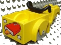 LEGO onderdeel Fabuland Tricycle (2 Front Wheels) with Black Handlebars and Light Gray Wheels with Red Ice Cream Pop and White Stars Pattern (Sticker) - Set 3665 fabac2pb01