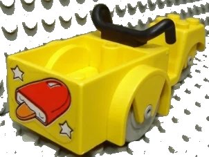 LEGO onderdeel Fabuland Tricycle (2 Front Wheels) with Black Handlebars and Light Gray Wheels with Red Ice Cream Pop and White Stars Pattern (Sticker) - Set 3665 (fabac2pb01)