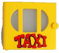 LEGO part Fabuland Door with Oval Pane in 3 Sections with 'TAXI' Pattern (Sticker) - Sets 128-1 / 338-2 fabak3pb02