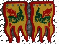 LEGO part Cloth Flag 8 x 5 Wave with Red Border and Green Dragon Pattern - Double-Sided Print x376px1a