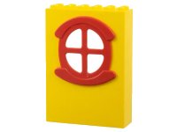 LEGO part Fabuland Building Wall 2 x 6 x 7 with Round Symmetric Red Window x635c01