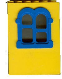 LEGO onderdeel Fabuland Building Wall 2 x 6 x 7 with Squared Blue Window x637c01
