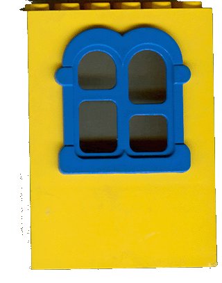 LEGO onderdeel Fabuland Building Wall 2 x 6 x 7 with Squared Blue Window (x637c01)