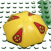 LEGO part Fabuland Umbrella Top with No Bottom Flaps, 6 x 6 without Top Stud with Red Pennants and Yellow Flowers Pattern (Stickers) - Set 3681 x845pb01