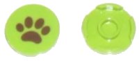 LEGO part Tile, Round 2 x 2 with Bottom Stud Holder with Reddish Brown Paw Print Pattern 14769pb028