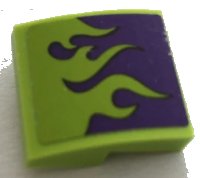 LEGO onderdeel Slope, Curved 2 x 2 x 2/3 with Lime Flames on Dark Purple Background Pattern (Sticker) - Set 75823 15068pb254