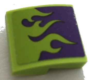 LEGO onderdeel Slope, Curved 2 x 2 x 2/3 with Lime Flames on Dark Purple Background Pattern (Sticker) - Set 75823 (15068pb254)