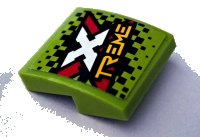 LEGO part Slope, Curved 2 x 2 x 2/3 with Xtreme Logo on Black and Lime Checkered Background Pattern (Sticker) - Set 60254 15068pb497