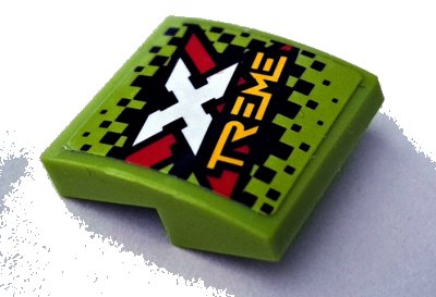 LEGO onderdeel Slope, Curved 2 x 2 x 2/3 with Xtreme Logo on Black and Lime Checkered Background Pattern (Sticker) - Set 60254 (15068pb497)