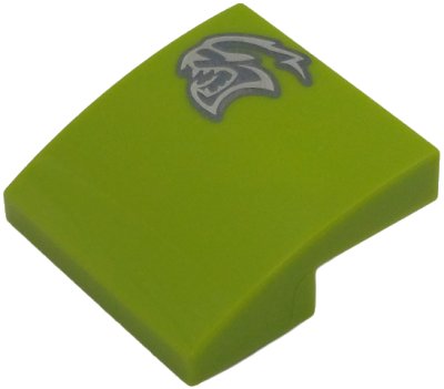 LEGO part Slope, Curved 2 x 2 x 2/3 with Dark Silver and Silver Dodge SRT Hellcat Logo Pattern Model Left Side (15068pb645L)