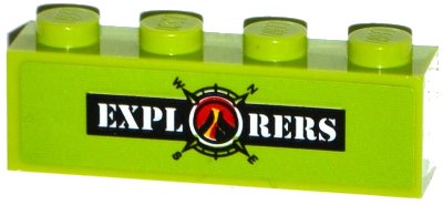 LEGO onderdeel Brick 1 x 4 with 'EXPLORERS' and Volcano Explorers Logo Compass Pattern (Sticker) - Set 60121 (3010pb198)
