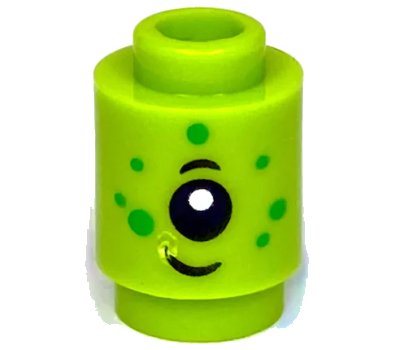 LEGO onderdeel Brick, Round 1 x 1 with Alien Face with Black Eyebrow, Eye, Grin, and Bright Green Spots Pattern (3062pb083)