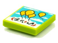 LEGO part Tile 2 x 2 with BeatBit Album Cover - Four Floating Yellow Balloons in Sky Pattern 3068pb1572