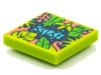 LEGO part Tile 2 x 2 with BeatBit Album Cover - Coral, Lime and Bright Green Tree Leaves Pattern 3068pb1581