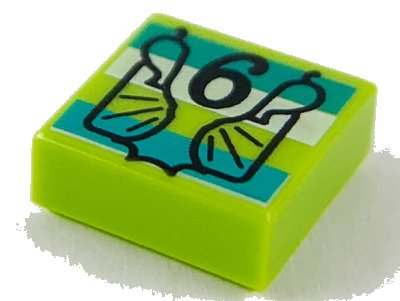 LEGO part Tile 1 x 1 with Black '6', Dark Turquoise and White Stripes Pattern (3070pb173)