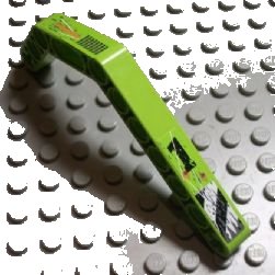 LEGO onderdeel Technic, Liftarm, Modified Bent Thick 1 x 11.5 Double with Worn '1' and Danger Stripes and Exhaust Vents Pattern Model Right (Stickers) - Set 8956 (32009pb006R)