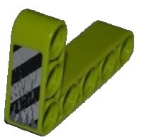 LEGO part Technic, Liftarm, Modified Bent Thick L-Shape 3 x 5 with Black and White Danger Stripes and Splatters Pattern Model Left (Sticker) - Set 8190 32526pb004L