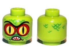 LEGO onderdeel Minifigure, Head Alien with Swamp Creature with Red and Yellow Eyes with Dark Red Outline, Pointed Teeth and Scales Pattern (3626pb0774)