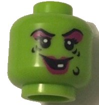 LEGO part Minifigure, Head Female Magenta Lips and Eye Shadow, Black Wart and Wrinkles, Smile with White Tooth Pattern - Hollow Stud (BAM) 3626pb2238