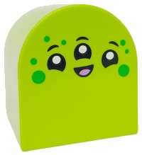 LEGO part Duplo, Brick 2 x 2 x 2 Slope Curved Double with Alien Face with 3 Black Eyes and Mouth, White Pupils, Medium Lavender Tongue and Green Spots Pattern 3664pb40