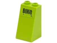 LEGO part Slope 75 2 x 2 x 3 - Hollow Studs with Black 'BIKe' on Lime Background Pattern (Sticker) - Set 8961 3684apb011