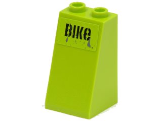 LEGO onderdeel Slope 75 2 x 2 x 3 - Hollow Studs with Black 'BIKe' on Lime Background Pattern (Sticker) - Set 8961 (3684apb011)