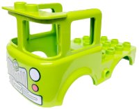LEGO part Duplo Cabin Truck 4 x 8 x 3 1/2 with Silver Grille, Bee, '833ZZ' and Lights Pattern 39926pb03