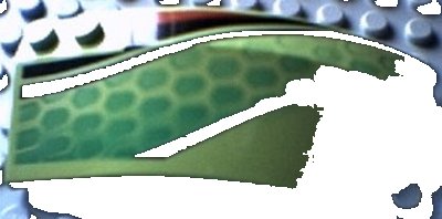 LEGO onderdeel Wedge 8 x 3 x 2 Open Right with Red and Black Stripes and Green Scales Pattern (41749px2)
