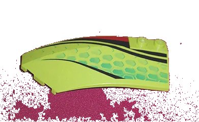 LEGO onderdeel Wedge 8 x 3 x 2 Open Left with Red and Black Stripes and Green Scales Pattern (41750px2)