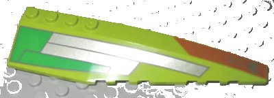 LEGO onderdeel Wedge 12 x 3 Right with Silver, Green, and Dark Orange Pattern (42060px1)
