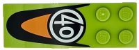 LEGO part Slope, Curved 6 x 2 with White Number 40 in Circle and Black and Orange Panel Pattern 44126pb059