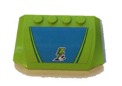 LEGO part Wedge 4 x 6 x 2/3 Triple Curved with Lime Lightning Bolt on Dark Azure Background Pattern (Sticker) - Set 41339 (52031pb124)