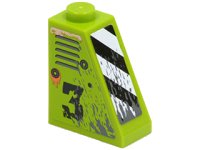 LEGO onderdeel Slope 65 2 x 1 x 2 with Vents and Worn '3' on Right Side and Black and White Danger Stripes on Front Pattern (Stickers) - Set 8958 60481pb001R