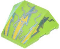 LEGO part Wedge 4 x 3 Triple Curved No Studs with Yellow, Metallic Light Blue and Silver Lightning Bolts and Electricity Pattern 64225pb078