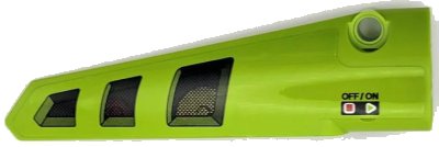 LEGO onderdeel Technic, Panel Fairing # 6 Long Smooth, Side B with Black Air Vent Grilles and 'OFF/ON' Pattern (Sticker) – Set 42080 (64393pb060)