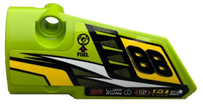 LEGO part Technic, Panel Fairing # 3 Small Smooth Long, Side A with '88', Fuel Hole, Yellow and White Stripes on Lime Background Pattern (Sticker) - Set 42072 (64683pb052)