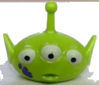 LEGO part Minifigure, Head, Modified Alien with Antenna with Three White Eyes and Dark Purple Splotches Pattern 87769pb02