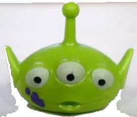 LEGO onderdeel Minifigure, Head, Modified Alien with Antenna with Three White Eyes and Dark Purple Splotches Pattern (87769pb02)