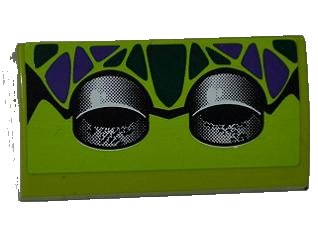 LEGO onderdeel Slope, Curved 2 x 4 x 2/3 with Bottom Tubes with Dark Green and Dark Purple Scales and 2 Exhaust Pipes Pattern (Sticker) - Set 9445 (88930pb016)