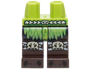 LEGO onderdeel Hips and Dark Brown Legs with Lime Loincloth, Spider Knee Pads and Black Claws Pattern (970c120pb07)