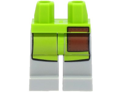 LEGO onderdeel Hips and Light Bluish Gray Legs with Lime Apron with Reddish Brown Pocket Pattern (970c86pb40)