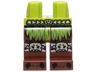 LEGO onderdeel Hips and Reddish Brown Legs with Lime Loincloth, Spider Knee Pads and Black Claws Pattern (970c88pb15)
