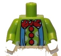 LEGO onderdeel Torso Blue Suspenders and Red Polka Dot Bow Tie and Buttons Pattern (Clown) / Lime Arms / White Hands 973pb0660c01
