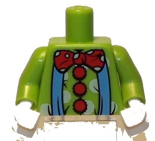 LEGO onderdeel Torso Blue Suspenders and Red Polka Dot Bow Tie and Buttons Pattern (Clown) / Lime Arms / White Hands (973pb0660c01)