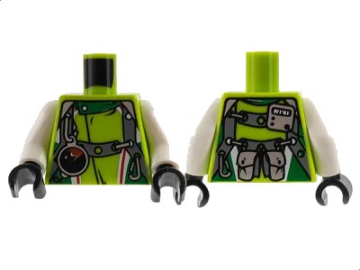 LEGO onderdeel Torso World Racers - Team Extreme with Vest with Belts and Radar Pattern / White Arms / Black Hands (973pb0686c01)