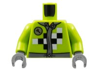 LEGO part Torso Mechanic Racing Jacket with Wrench and Black and White Checkered Pattern / Lime Arms / Dark Bluish Gray Hands 973pb1384c01