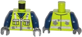 LEGO onderdeel Torso Zipper Jacket with 2 Pockets, Reflective Stripes and Star Shaped Stains Pattern / Dark Blue Arms / Dark Bluish Gray Hands (973pb1603c01)