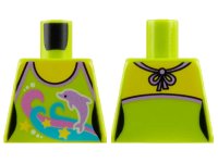 LEGO part Torso Female Halter Top with Stars, Dark Pink and Medium Azure Waves, Medium Lavender Dolphin, and White Dots, Yellow Neck and Shoulders Pattern 973pb1890