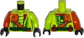LEGO onderdeel Torso Ninjago Snake with Shoulder Pad and Dark Green Belt and Red Vials Pattern / Lime Arm Left / Dark Orange Arm Right / Black Hands (973pb2331c01)
